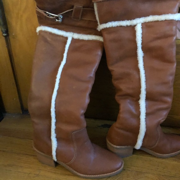 Kors cognac Leather Shearling over-the-knee Boots - Picture 2 of 8